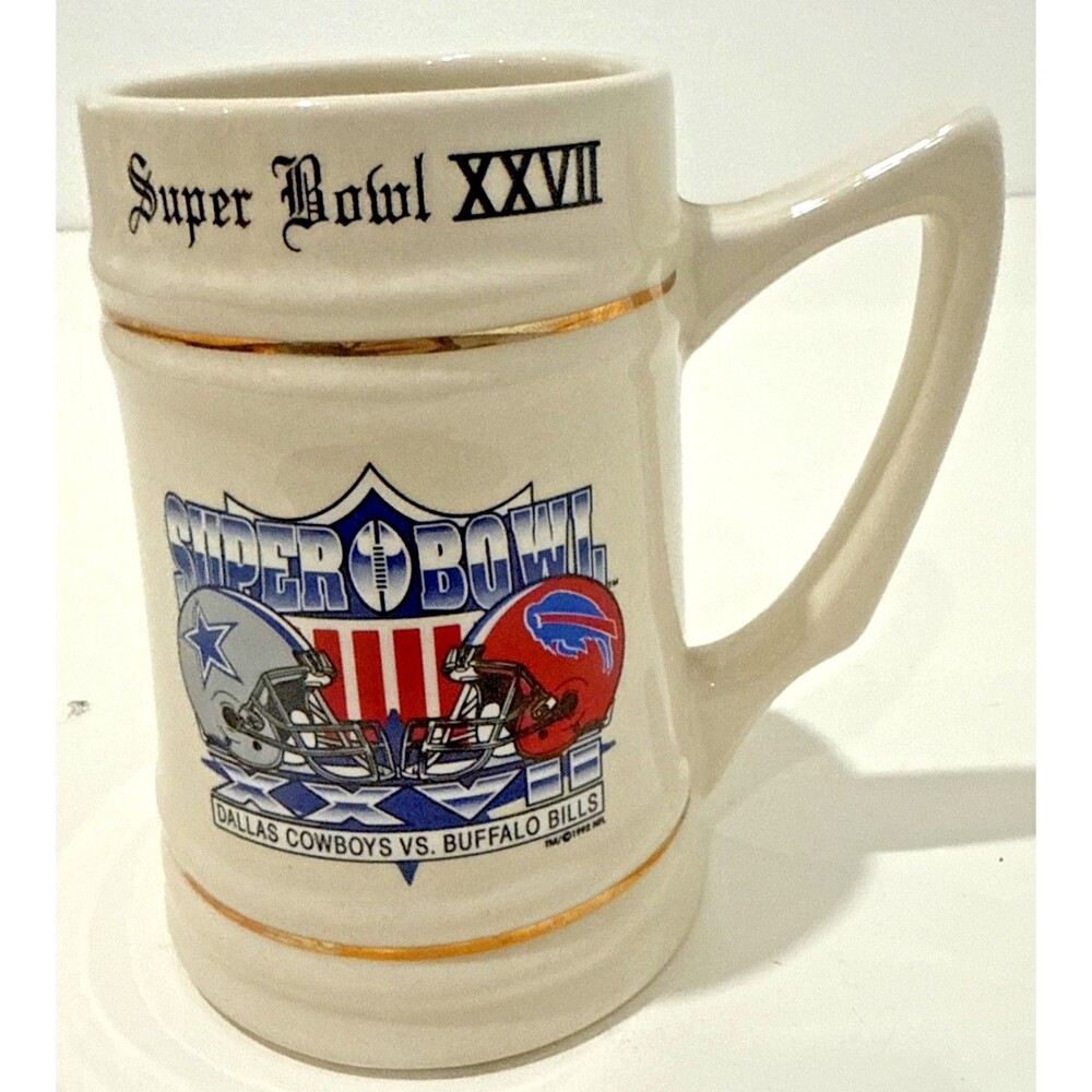 Dallas Cowboys Buffalo Bills Super Bowl XXVII 27 '93 Pasadena Ceramic Stein Mug